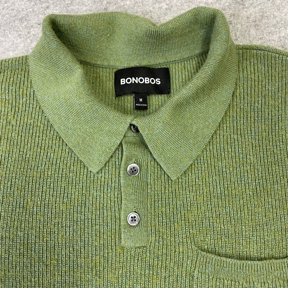 Bonobos Mens Merino Alpaca Blend Ribbed Knit Polo Sweater Green Medium